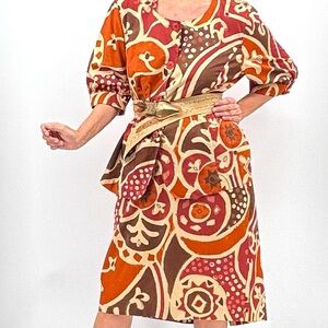 Max Mara Marina Rinaldi Geometric Print Abstract Cotton Top Skirt Set